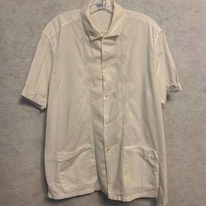 VintageWalk-Over Men's White Embroidered Casual Button Down Shirt